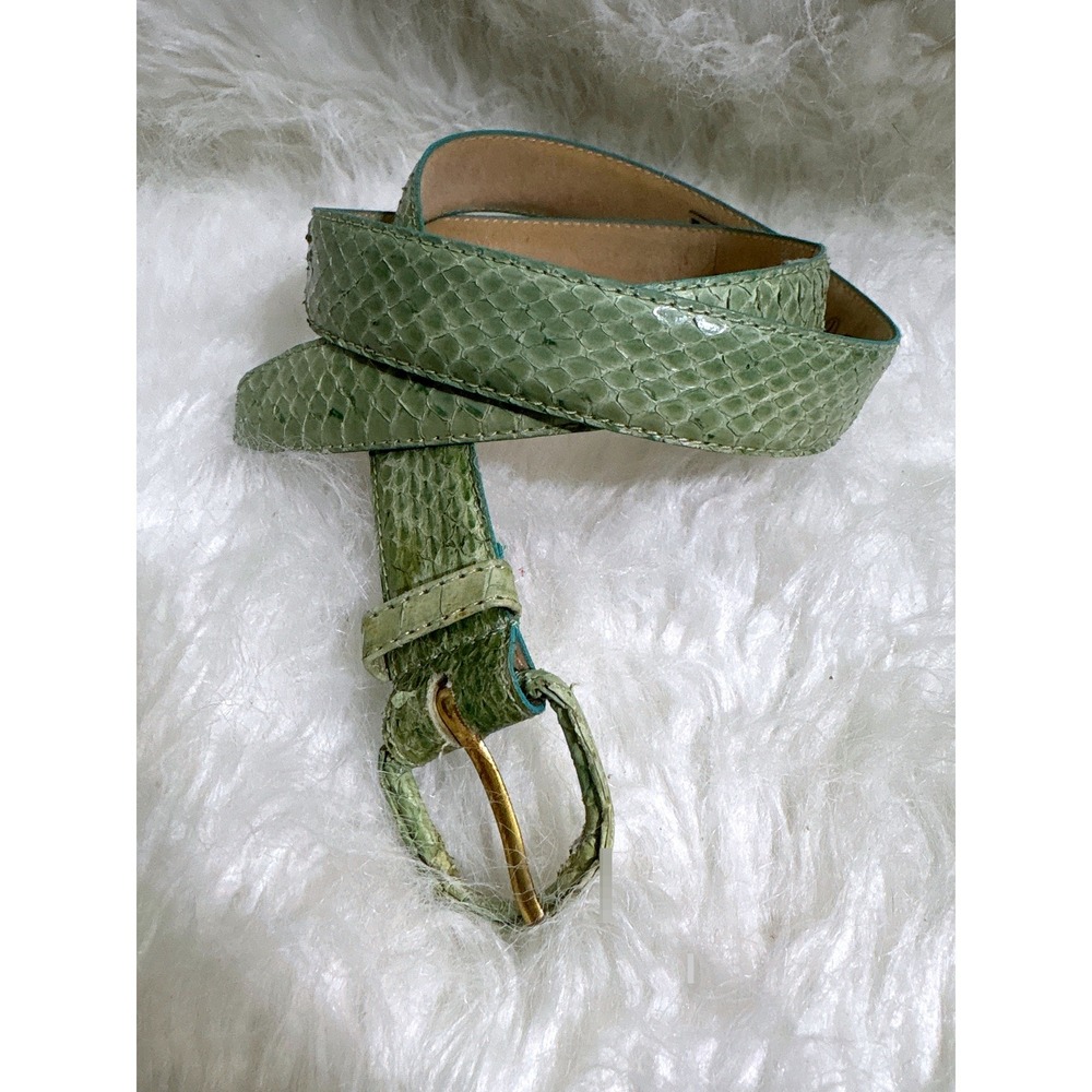 Honors Belt Womens L Vintage Green Genuine Snakeskin Gold Buckle Skinny